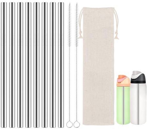 Musiwanna Ersatz Edelstahl Strohhalme Kompatibel mit Owala Freesip 24oz/32oz, 8 Stück Metall Strohhalm 21cm mit 2 Bürste und 1 Tasche, Metal Straw Kompatibel mit Owala 710/945ml