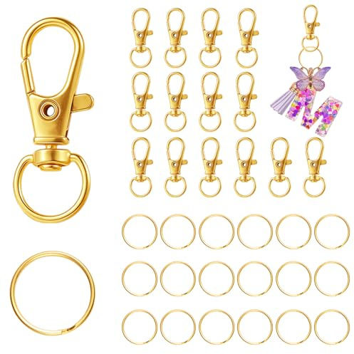 Llavero pequeño, 84 unidades, mosquetón, llavero, manualidades, anillos de mosquetón con articulación giratoria, dorado