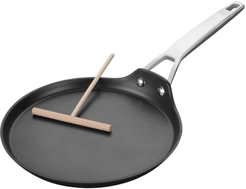 MSMK 24cm Non-Stick Crepe Pan with Wooden Spreader, Dosa Pan Die-cast Auluminium Pancake Pan with Stainless Steel Stay-Cool Handle，Induction Compatible, PFOA Free