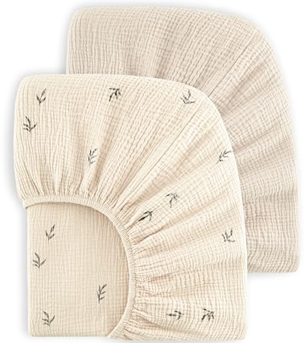 bearmoss Lot de 2 draps-Housses en Mousseline de Coton pour Enfant 60 x 120 cm / 70 x 140 cm 100% Coton pour lit de Voyage, lit d'appoint (Abricot, 70x140cm)