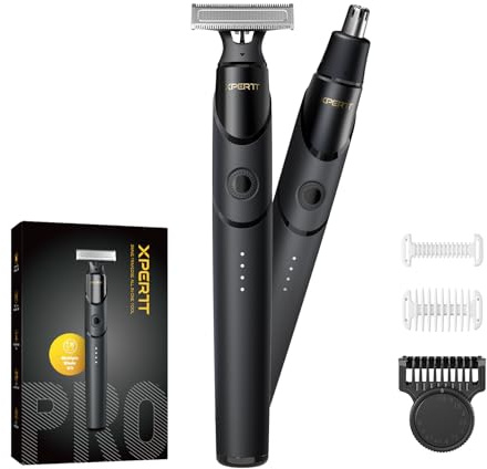 Xpert - Rasoi elettrici per viso, barba e corpo, rasoio a ricarica rapida con pettine regolabile da 0,4 a 9 mm, 2 protezioni per il corpo, portatile, per viaggi bagnato/asciutto, senza fili, colore