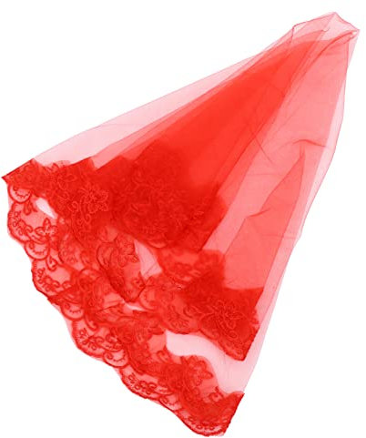 VERDANVERSE Roter Brautschleier Aus Spitze Einlagiger Tüll Schleier Haaraccessoire Für Hochzeit Party Braut Damen Cosplay