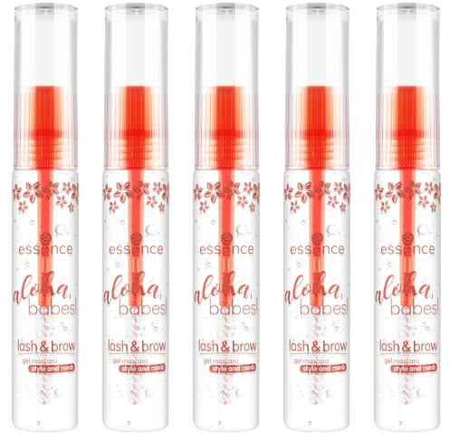 essence aloha, babes! lash & brow gel mascara, Augenbrauengel, Nr. 01, Transparent, definierend, vegan, ohne Mikroplastikpartikel, Nanopartikel frei, ohne Parfüm, 5er Pack (5x9ml)