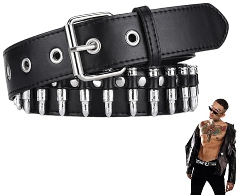 Dongnesi Bullet Belt, Punk Belt, Studded Leather Belts, Black Studded Gothic Belts, Y2K Punk Goth Strap for Jeans Men Women, Gothic Clothing Accessories with Metel Buckle