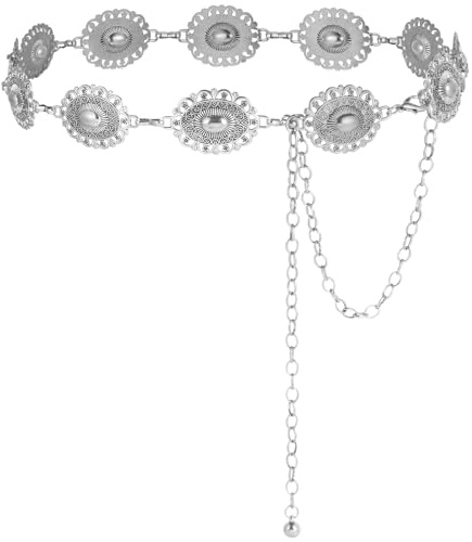 Alaoo Cinturón de Cadena de Metal para Mujer, Plata,B,110