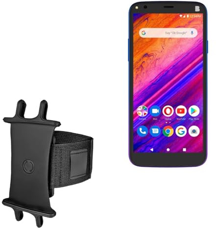 BoxWave Holster Compatible with BLU V5 - ActiveStretch Sport Armband, Adjustable Armband for Workout and Running - Jet Black