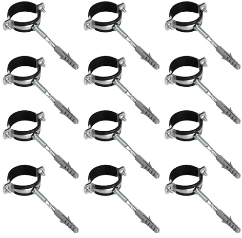 12 Paires de Colliers de Serrages à Vis, 48-53 mm Collier de Serrage Métallique de Caoutchouc pour Fixation Mural Tuyaux, avec Boulons de Suspension et Tubes d'Expansion pour Tuyaux
