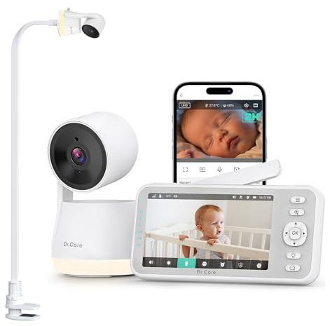 Dr.Care LumiView Baby Monitor WiFi con Clip - Schermo 5 1080P FHD & 2K, Controllo App, Modalità Privacy, Batteria Rimovibile 5000mAh, Allarmi Pianto e Movimento, Visione Notturna, Luce RGB
