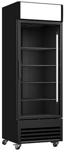Générique Armoire à Boissons – 370 L – 1 Porte Vitrée – Refroidissement Positif Ventilé – Éclairage LED & Canopy Publicitaire – Noir – Dimensions LPH : 610 x 610 x 1973 mm