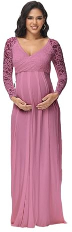 WJLYDM Mammaklänning för fotografering, damklänning, långärmad, spets, v-ringad, maxi för gravida kroppsfotografering, babyshower(Ple, XL)