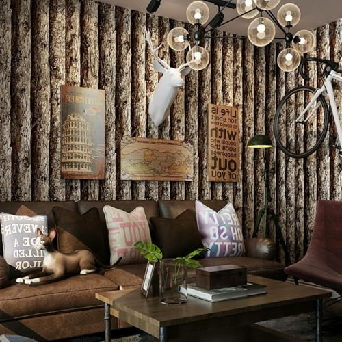 ESSMOKO Papier Peint décoratif 3D en PVC imperméable effet bois rétro imitation écorce pour restaurant café hôtel ébène 53 * 950cm