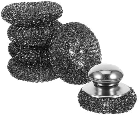 WEKADRIN Estropajo de Acero Inoxidable para Cocina Esponja Metálica Resistente 1 Estropajo y 5 Repuestos Hipoalergénico y Compacto Adecuado para Ollas Sartenes y Uso Doméstico