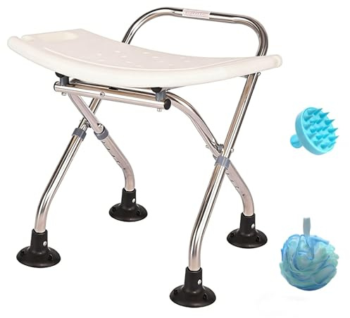 Folding Shower Chair Seat, 300lbs Adjustable Height Bath Bench, Stainless Steel Shower Seat for Shower or Tub, Foldable Foldable Shower Stool for for Adults, Elderly