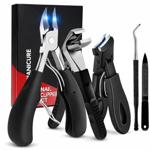 6-teiliges Nagelzangen-Set aus Edelstahl – Profi Nagelknipser & Zehennagelzange für dicke Fußnägel, gebogene Klinge, Anti-Rutsch Griff, für Männer, Frauen & Senioren