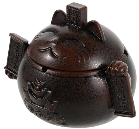 FONDOTIN Cenicero de Cerámica Maneki Neko con Tapa, Pequeño, a Prueba de Viento para Hogar y Exterior, Decoración Feng Shui para Mesa de Salón, Cenicero Decorativo para Fumar