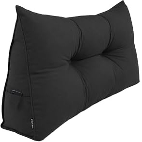 POKAR Rückenkissen 100x50x20 cm | Lesekissen für Bett und Sofa | Großes Keilkissen als Sofakissen für Rückenlehne | Wandkissen mit praktischen Seitentaschen | Oeko Tex 100 Zertifiziert | Schwarz