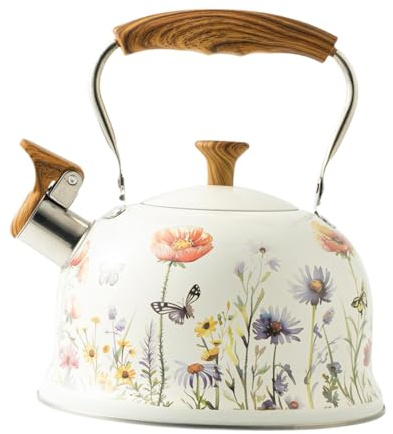 Ronyme 3L Multifunctional Whistling Kettle, Stainless Steel Stovetop Teapot with Wooden Handle and Loud Whistle, Coffee Tea Kettle for Kitchen Travel, Induction Cooktop Compatible Multi-stove