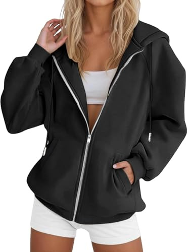 Generisch Zip Hoodie Damen Reißverschluss Sweatjacke mit Kapuze Basics Kapuzenpullover Damen Jacke Sommer Herbst Kleidung.
