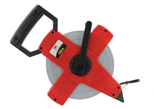 BTEC Bandmaß Länge 50 m Maßbandbreite 13 mm | Fiberglas robust witterungsbeständig Rollbandmaß Rollenmaß präzise Messungen für Baustelle Garten Vermessung