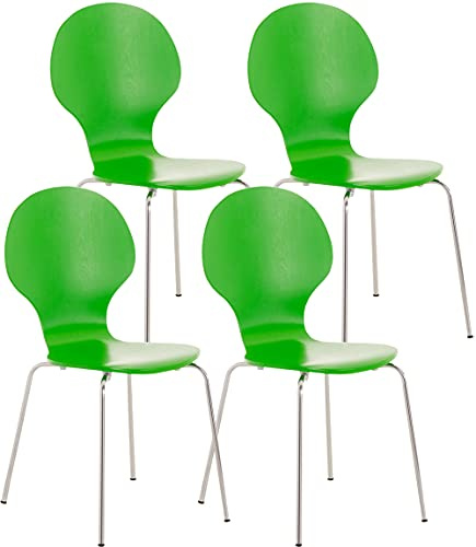 CLP 4X Stapelstuhl Diego l Ergonomisch geformter Konferenzstuhl mit Holzsitz und Metallgestell I Stapelbarer Stuhl mit pflegeleichter Sitzfläche, Farbe:grün