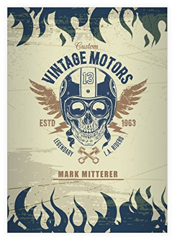 Kartenkaufrausch 8 personalisierte, Trendige Motorrad Totenkopf DIN A4 Schulhefte, Rechenhefte mit Helm tragendem Skull in blau Lineatur 7 (Kariertes Heft)