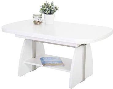 Hela Tische, Funktionscouchtisch Colin, Holzwerkstoff melaminbeschichtet, Dekor Weiß, Ablageboden, ausziehbar 107-156, höchenverstellbar mit Lift 53-69cm