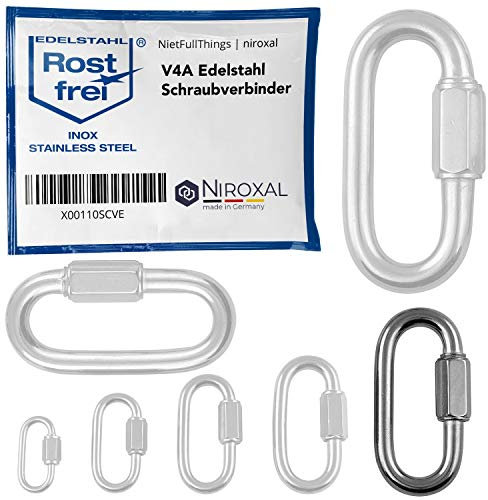 2 unidades 8-mm V4A acero inoxidable mosquetón de cadena forma corta, recta y robusta carga de rotura 1875 kg conector de cadena mosquetón atornillado eslabón de emergencia