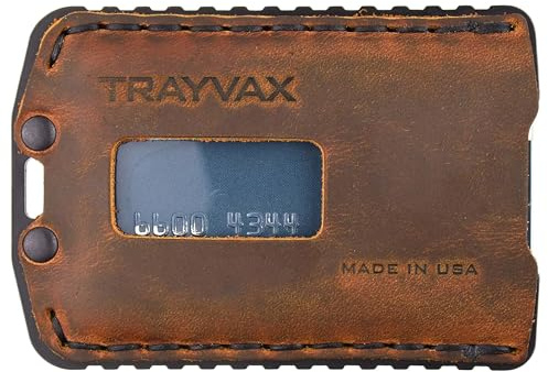 Trayvax Ascent RFID Wallet Front Pocket Money Credit Card Holder Minimalist Metal Slim Leather Wallet for Men Women, Black | Tobacco Brown, UNA Talla
