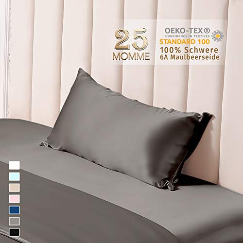 THXSILK 25 Momme Seide Kissenbezug für Haar und Haut - Maulbeerseide Kissenbezug - Hypoallergen mit Versteckter Reißverschluss - Pure Seide auf Beide Seiten … (Holzkohle, 40x80cm)