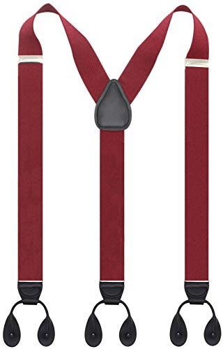 Y Back Button 1.4 Suspenders for Men with Stylish Leather Button Ends Durable Long Lasting Stretch Ultimate Fashion (Burgundy)