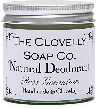Clovelly Soap Co Natural Handmade Deodorant Balm Rose Geranium 60g Glass Jar
