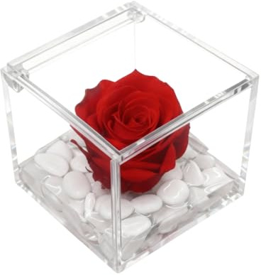 OneFlower by PREMIUM ROSE - Cubo Rosa Stabilizzata Rossa 5 cm con Marmo di Carrara - Rosa Eterna Stabilizzata Idea per San Valentino e Festa Della Mamma Made in Italy - Rosso A 1050