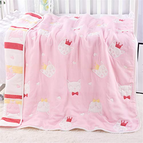 Hayisugar Baby Kuscheldecke dicke 10 Schichten 100% Baumwolle Musselin Baby Decke weich Krabbeldecke Kinderwagen Kinder Decke Winter warm Bettdecke, Rosa Katze, 115 x 120cm