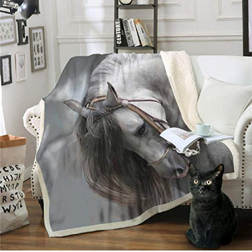 RKZM Sherpa Coperta in Pile Modello di Cavallo Biancheria da Letto da Viaggio per Ragazzi Ragazze Bambini Sherpa Fleece Coperta Accogliente e Calda Coperta da tiro 150 * 200cm