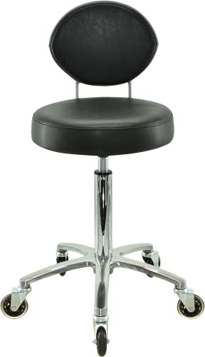 VAKON SALON - Premium Rollhocker mit ovaler Lehne höhenverstellbar von 55 bis 75 cm - Rundsitz- Drehhocker Arbeitshocker Praxishocker