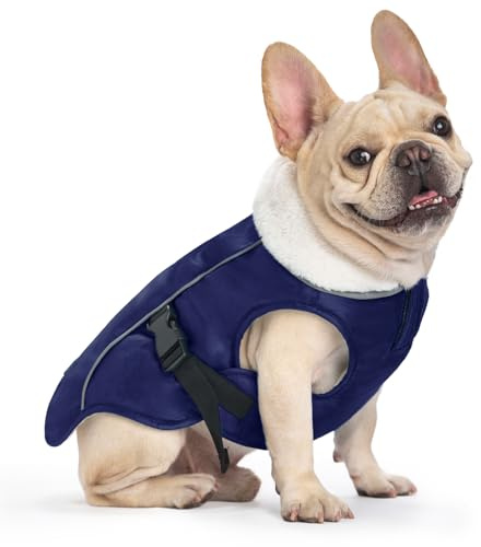 EMUST Winterhundejacke, kuschelige winddichte Hundejacke für kaltes Wetter, einfarbig, für mittelgroße Hunde, Blau, M