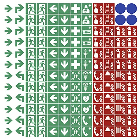 Aufkleber - 144 Piktogramme für Brandschutz u. Fluchtweg gemäß ASR A1.3 (2013), 8mm