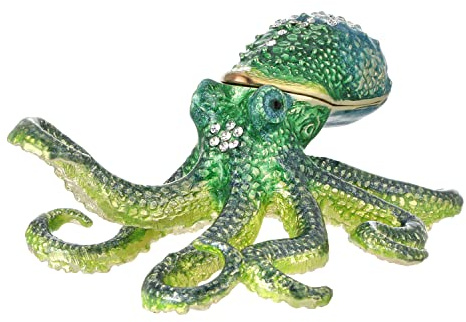 DLXK Hand Painted Octopus Trinket Box for Home Decor, Hinged Jewelry Organizer for Ring Earrings Storage, Unique Personalized Figurine Collectible Keepsake Elegant Handmade Ornaments (Octopus)