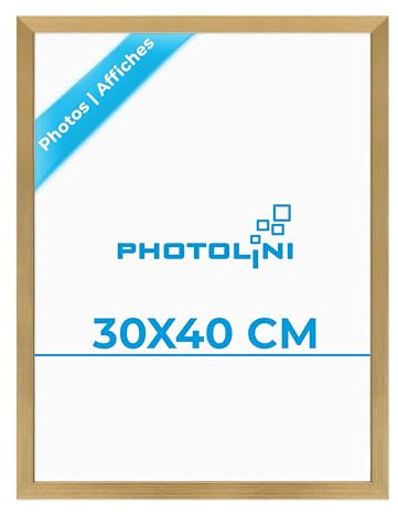 PHOTOLINI Bilderrahmen 30x40 Holz MDF Gold, Bilderrahmen 40x30 cm, Picture Frame mit bruchsicherem Acrylglas, Rahmen 30 x 40 zum Aufhängen, extra Zubehör - Rahmen 30x40 Gold für Fotos & Poster