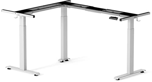 FEZIBO 3 Schreibtisch Höhenverstellbar Elektrisch Rahmen, Sitz-Steh Stehpult, Schreibtische Gestell L-Form mit Anti-Kollisions System, 2-teilige Beine, Weiß