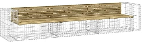 vidaXL Garden Bench, Outdoor Bench with Gabion Basket Base, Park Bench for Patio, Bench Chair, Gabion Design Impregnated Wood Pine