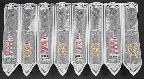 Gardinen Kranzusch Scheibengardine Leuchtturm 45x427,5 cm H/B Rot Grün Gelb Bistrogardine Vorhang Küche 1er Pack