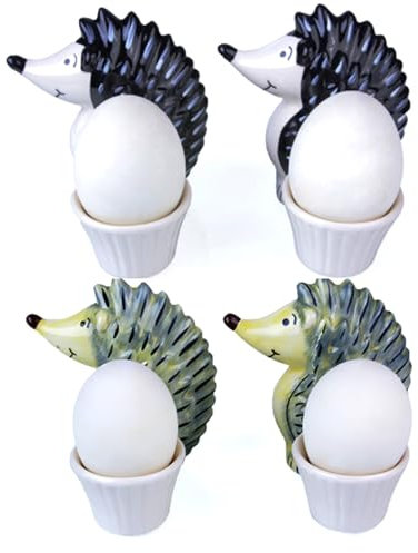 B2SEE Set 4 Coquetiers vaiselle déco en céramique de Motifs Design Animaux (hérisson)