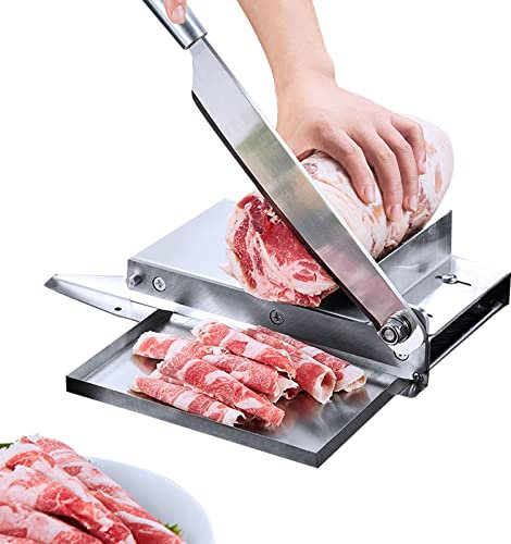 MLUENF Manuelle Schneidemaschine für gefrorenes Fleisch, Edelstahl, Hackbeil für Rindfleisch, Hammelbrötchen, Speck, Gemüse, Eintopf, Shabu Shabu, Heimgebrauch