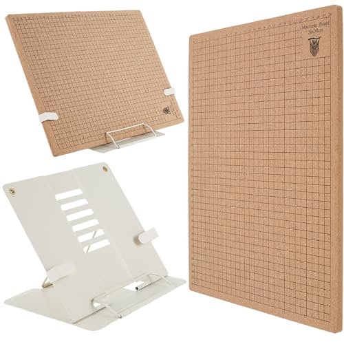 NIHUIFDPY Macrame Board with Grids,12x16 Inch Double Side Macrame Project Board with Metal Adjustable Holder, Reusable Macrame Project Board Set, DIY Macrame Craft Board for Knotting Braiding