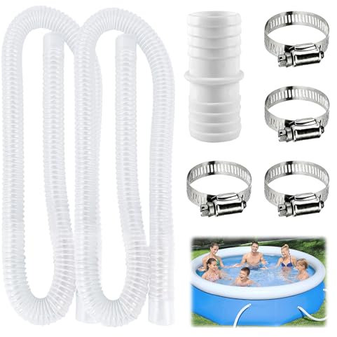 Poolschlauch 32mm, 2 Stück poolschlauch für Poolpumpen, Pool Ersatzschlauch, Poolpumpe schlauch mit 4 Stück Sicherungsclip Und 1 Stück schlauchverbinder, Für Filterpumpe und Schwimmbad