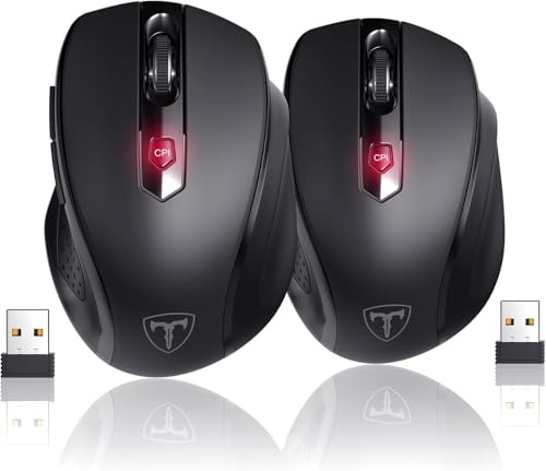 HOTWEEMS D-09 - Ratón inalámbrico USB para computadora portátil, empuñaduras Ergo, velocidad de la luz, 5 niveles 2400 DPI, batería de 16 meses, portátil para PC, Mac, Chromebook (paquete de 2)