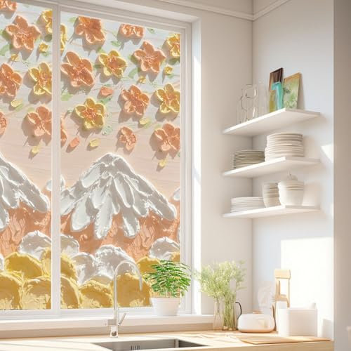 Milchglasfolie Orange Graffiti Weiß Fensterfolie Schlafzimmer Fenster Sichtschutzfolie Milchglasfolie Selbstklebend Fenster Klebefolie Fenster Sichtschutz Folie für Fenster Fensterfolie Bad 50x100cmx3