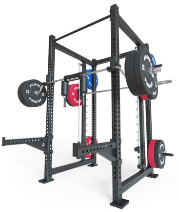 Atletica R8 Spectre Long | Power Rack | Smith Machine inklusive | Latzug-Anbau mit Leg Blocker optional | 3mm Stahl Größe inklusive Latzug - Plate Loaded (Hantelscheiben)