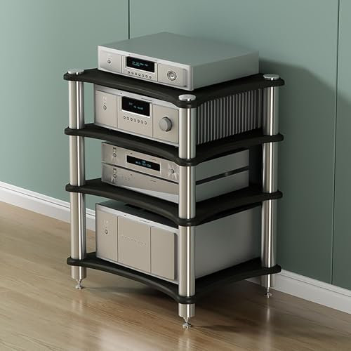 Audio Rack Hifi Regal, Hifi-Audio-Rack-Schrank Für Zuhause, Mobiles Audio-Rack-Schrank, Hifi-Audioschrank, Medienständer Audio/Video Medien Audio Rack, Großer Audio- Und Video-Medienständer(Black,60*4